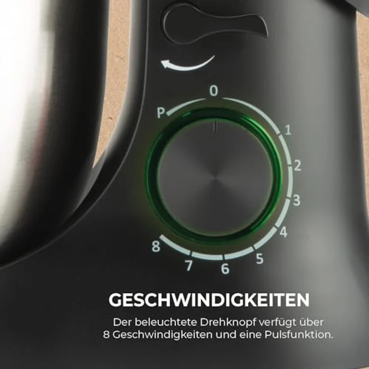 Bourgini Elements Küchenmaschine, 1000 W, 4,5 L Edelstahl-Rührschüssel, 8 Geschwindigkeiten, Pulsfunktion, 3 spülmaschinengeeignete Zubehörteile, GRS-zertifiziert – Bild 4