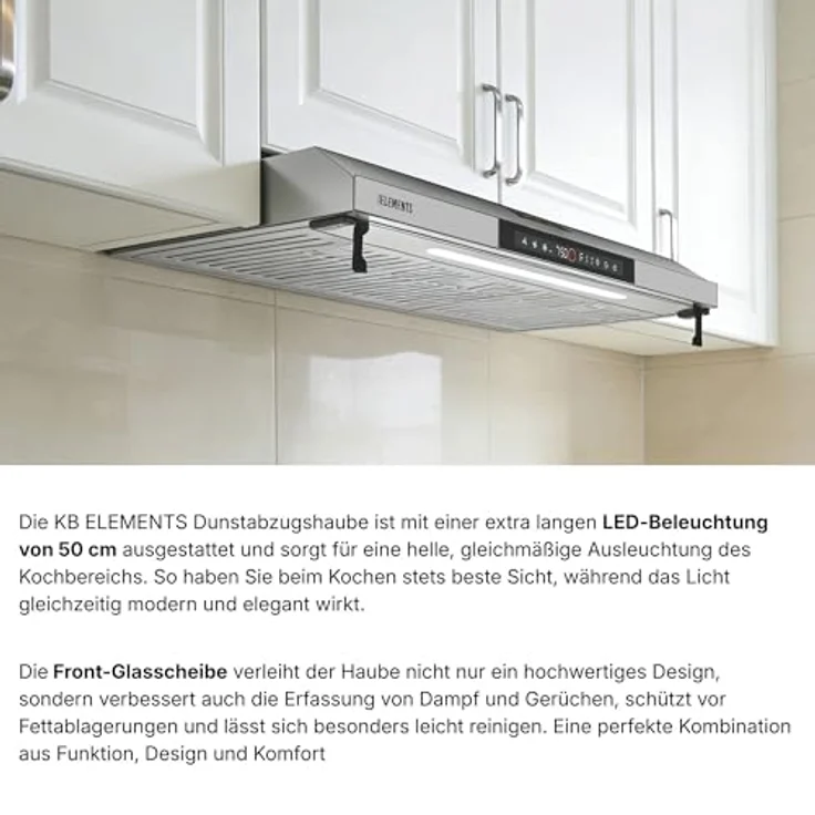 KB ELEMENTS Dunstabzugshaube 90cm, Umluft/Abluft mit 650m³/h Saugleistung, doppeltem Motor und Touch-Gestensteuerung – Bild 5