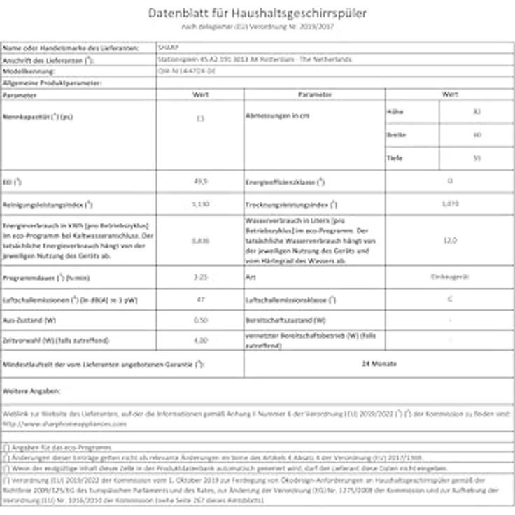 Sharp QW-NI14I47DX-DE vollintegrierter Geschirrspüler, 5 Programme, AquaStop, 60 cm – Bild 10