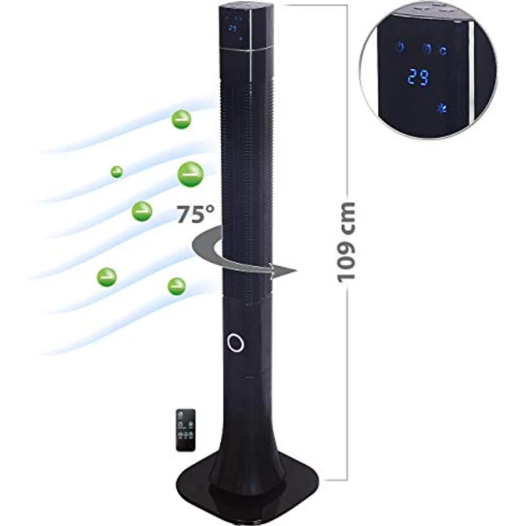 Sichler Haushaltsgeräte Standlüfter VT-380, Ionisator, 75°-Oszillation, 60 W (Luftreinigung, 3-Stufen, 120 cm, Schwarz) – Bild 2
