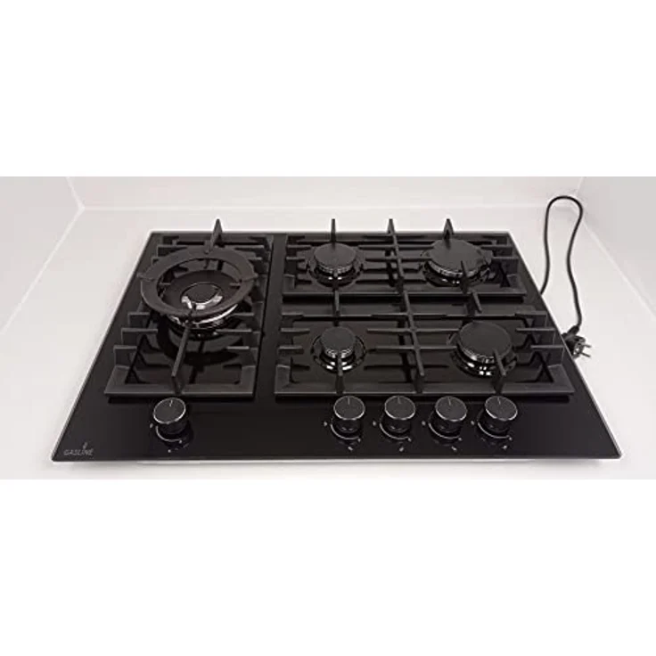Gasline GAG70GLG Einbau Gasherd, 5-flammig, Schwarz Glaskeramik, 3,8 kW WOK Brenner, Sabaf-Brenner, Erdgas/Propangas, Elektrische 1-Handzündung, Thermoelektrische Zündsicherung – Bild 2