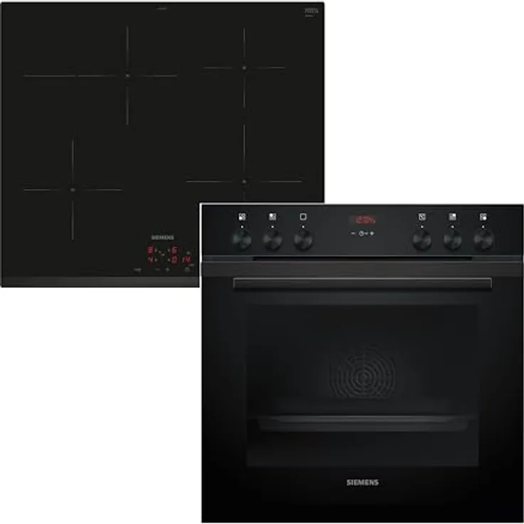 Siemens EQ322IAAB iQ300 Einbauherd-Set, HE213ABB4 Herd 60 x 60 cm mit 3D Heißluft, LCD-Display & EI631CFB1E Induktionskochfeld mit Bräterzone, powerBoost, rahmenlos
