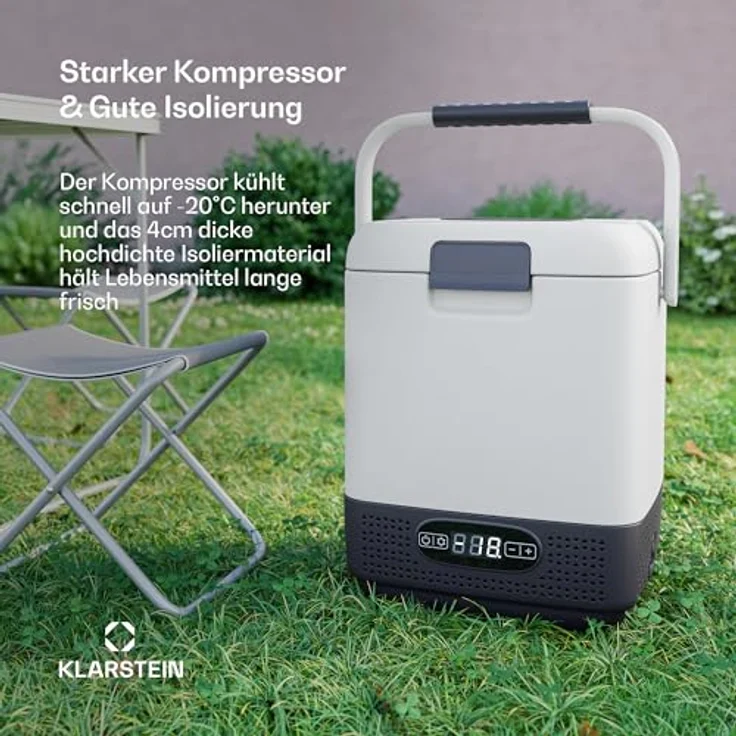 Klarstein SwiftFrost 12L Mobiler Mini-Kühlschrank Mit Großem Fach, LCD-Panel, Starkem Kompressor & Anti-Schock-Technologie - Ideal Als Kühlbox Für Camping, Büro Oder Unterwegs, Weiß – Bild 3