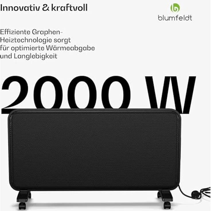 Blumfeldt Infrarotheizung 2000 W – Graphen-Heizelement, App & Touch-Steuerung, IP24, für Räume bis 20 m², Schwarz – Bild 2