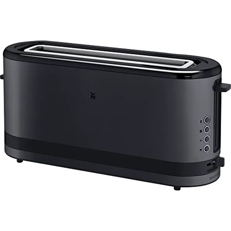 WMF Küchenminis Langschlitztoaster 2 Scheiben mit Brötchenaufsatz, Toaster schmal, XXL, Bagel-Funktion, 7 Bräunungsstufen, 900W, Toaster edelstahl matt, schwarz