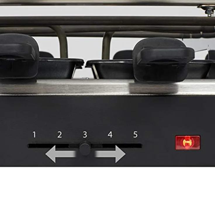 Cloer 6446 Raclettegrill mit Aluminium Druckguss Platte - beidseitig verwendbar, 1200 W, 8 antihaftbeschichtete Raclettepfännchen, schwarz – Bild 5