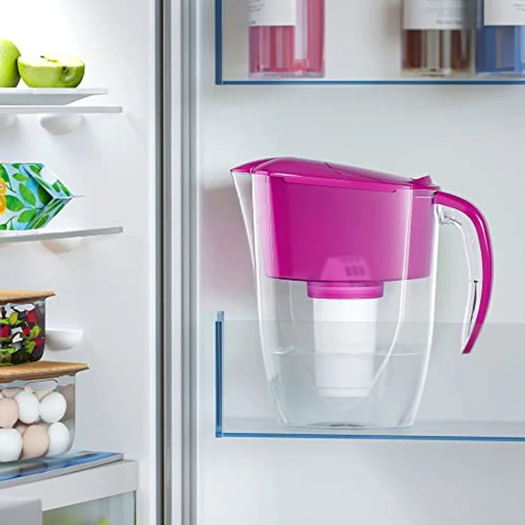 AQUAPHOR Wasserfilter Smile Cyclamen inkl. 1 A5 Filter I Reduziert Kalk & Chlor I Karaffe für 2,9l I Kompakter & leichter WasserfiIter I Tischwasserfilter I Passt in die Kühlschranktür – Bild 2
