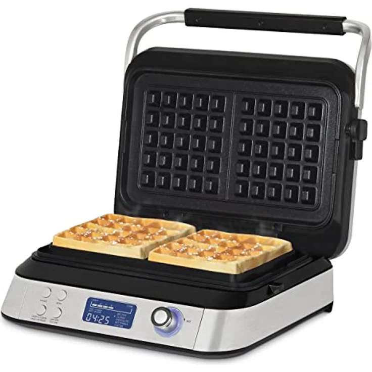 H.Koenig GFX800 Waffeleisen 12 x 12,5 cm, Antihaftbeschichtung, 5 Programme, Regenrinne mit Überlaufschutz, LCD-Display, 7 Bräunungsstufen, 1600 W – Bild 1