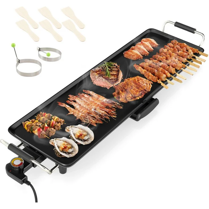 KOMFOTTEU Tischgrill, 1800 W Teppanyaki Grill für 6-8 Personen, Schwarz, mit 4-facher Temperaturregelung