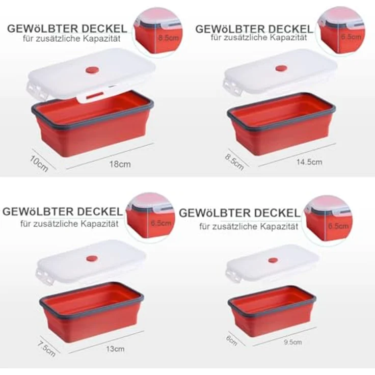 König Design Faltbare Frischhalteboxen 4 Stück - Auslaufsicher, zusammenklappbar, BPA-frei (Rot) – Bild 4