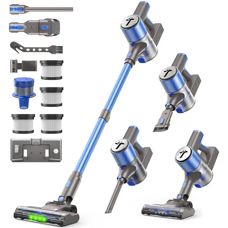 Teendow Akku-Hand- und Stielstaubsauger 50000PA, Kabelloser Staubsauger mit 60 Minuten Laufzeit, 300 W, LED-Anzeige, Geräuscharm, 2-in-1-Design