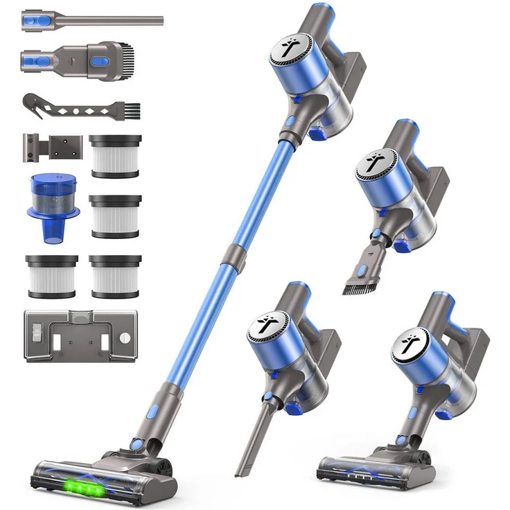Teendow Akku-Hand- und Stielstaubsauger 50000PA, Kabelloser Staubsauger mit 60 Minuten Laufzeit, 300 W, LED-Anzeige, Geräuscharm, 2-in-1-Design