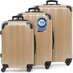 FERGÉ Kofferset 3 teilig Hartschale QUÉBEC Champagner Reisekoffer Trolley-Set 3er Set Hartschalenkoffer Roll-Koffer 4 Rollen 100% ABS