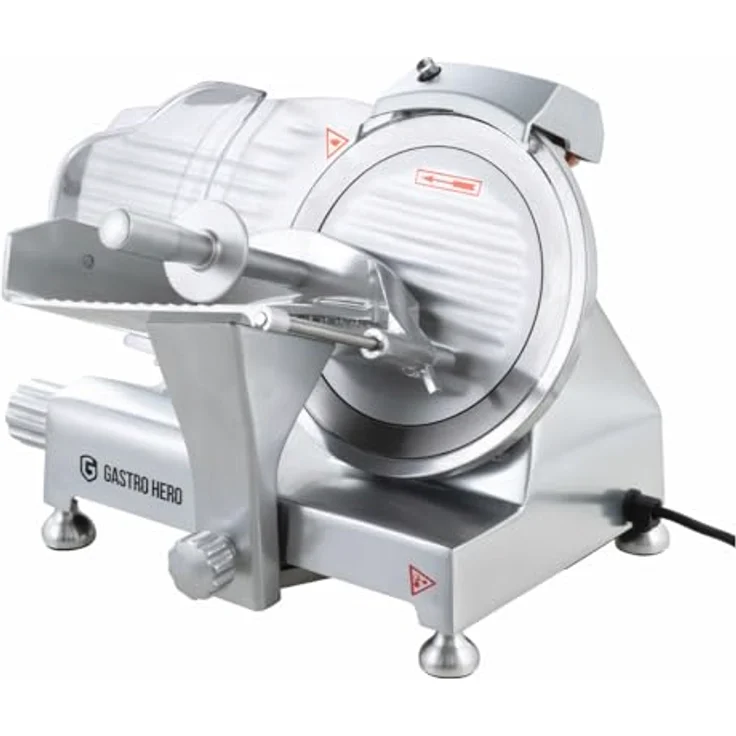 GastroHero Aufschnittmaschine ASM 220 mm, Aluminium-Schrägschneider mit einstellbarer Schnittstärke 0,2 - 12 mm, max. Schnitthöhe 145 mm – Bild 3