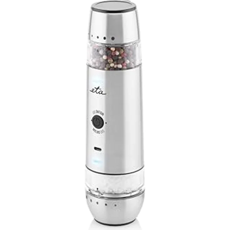 ETA Molino Duo, 2-in-1 Edelstahl Pfeffermühle + Salzmühle mit einstellbarem Mahlgrad und Akku, Silber – Bild 2