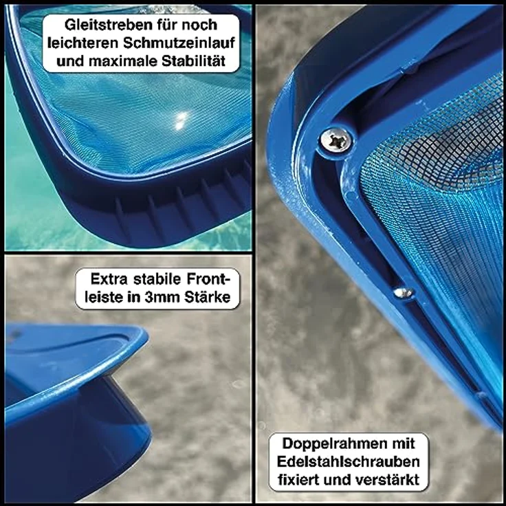 FenWi 4m Komplett Set zur Poolreinigung und Teichreinigung / 2x Kescher und 2x Bürste / Teleskopstange mit Oberflächenkescher Tiefenkescher Poolbürste Teichbürste – Bild 5