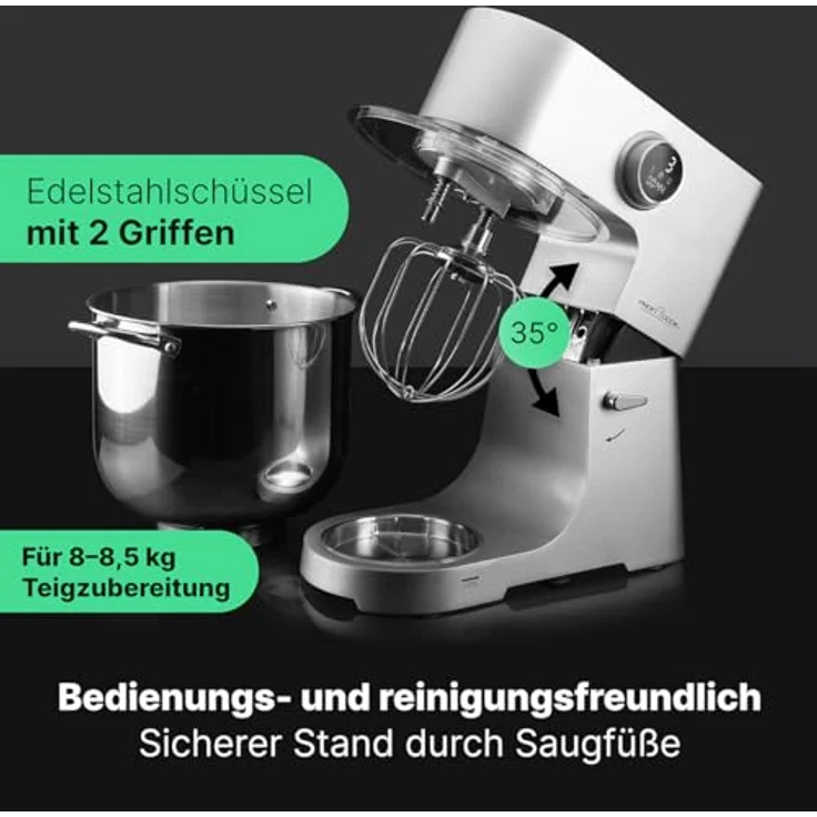 ProfiCook® Küchenmaschine mit XXL 12L Schüssel | Knetmaschine mit 2500W Longlife-Profi-Motor | Metallgetriebe und LED-Display | Food Processor für bis zu 8,5 kg Teig |13 Geschwindigkeiten | PC KM 1254 – Bild 3