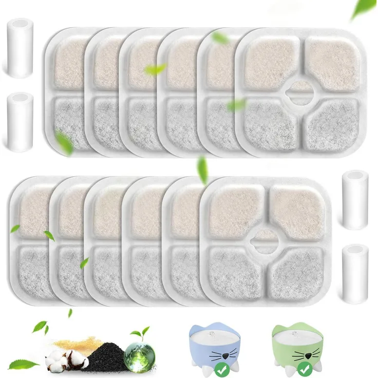 Vindox Katzenbrunnen Filter, 12 Stück Ersatzfilter für 2,5L Trinkbrunnen, 3-Schicht-Filtration zur Verbesserung der Wasserqualität