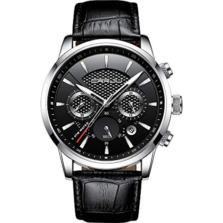 CRRJU Chronograph Herren Armbanduhr Analog Quarz, wasserdicht mit Lederarmband und Datumsanzeige, Schwarz – Bild 1