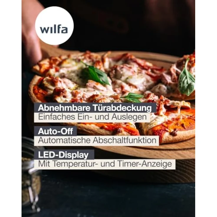 WILFA Crust PO2B-E2200, Elektrischer Pizzaofen mit 2200 W, max. 450 °C und 13-Zoll-Pizzastein, 20 Liter Kapazität mit 6 voreingestellten Programmen – Bild 5