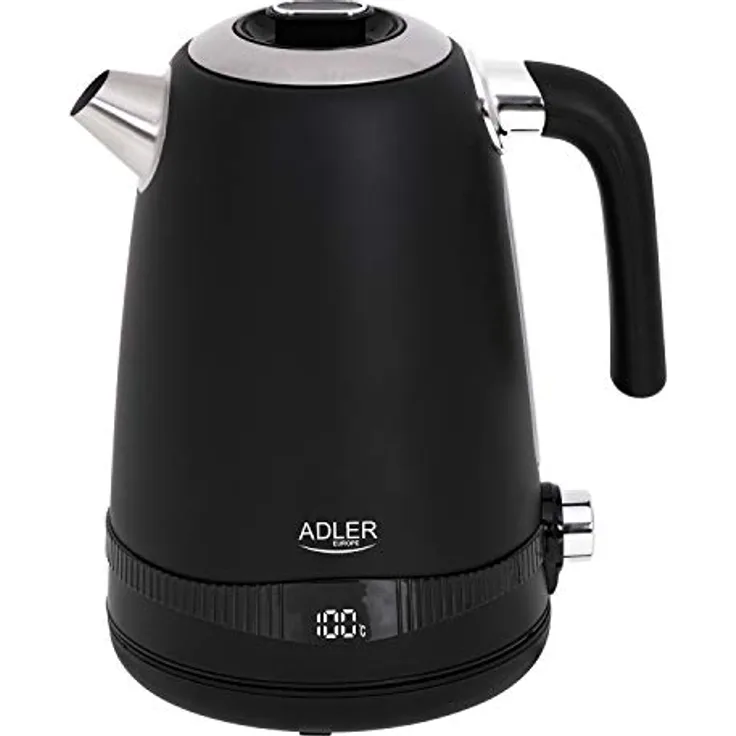 JUNG ADLER AD1295B Wasserkocher mit Temperatureinstellung (40-100°C) Digital schwarz, 2200W, Edelstahl, 1,7 Liter, LCD Display, 360° Basis, BPA- Frei