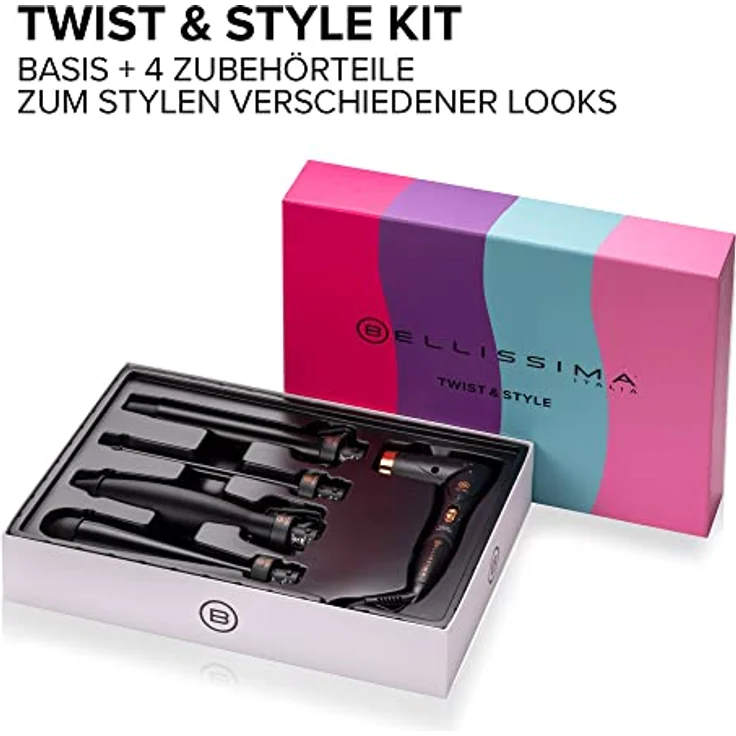 Bellissima Twist & Style, Lockenstab, Griff + 4 Zubehörteile für Locken und Wellen, automatische Temperatur, schnelles Aufheizen, Keramikbeschichtung, um 90 verstellbar, Geschenkidee – Bild 2