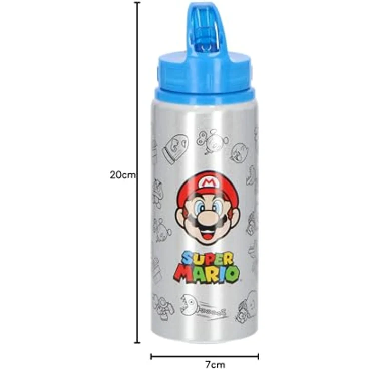 Super Mario Aluminium Trinkflasche, 710 ml Wasserflasche mit auslaufsicherem Deckel und buntem Design – Bild 8