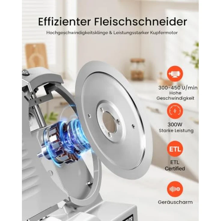 VEVOR Gewerbliche Fleischschneidemaschine 300 W, Elektrische Aufschnittmaschine mit 25 cm Kohlenstoffstahl-Klinge, 0–12 mm Schnittdicke, für gefrorenes Fleisch, Schinken und Baguette – Bild 2