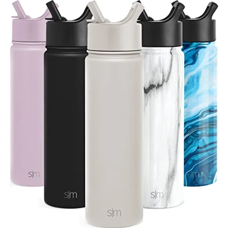 Simple Modern Water Bottle with Straw Lid Vacuum Insulated Stainless Steel Metal Thermos Bottles | Reusable Leak Proof BPA-Free Flask for Gym, Travel, Sports | Summit Collection | 22oz, Almond Birch