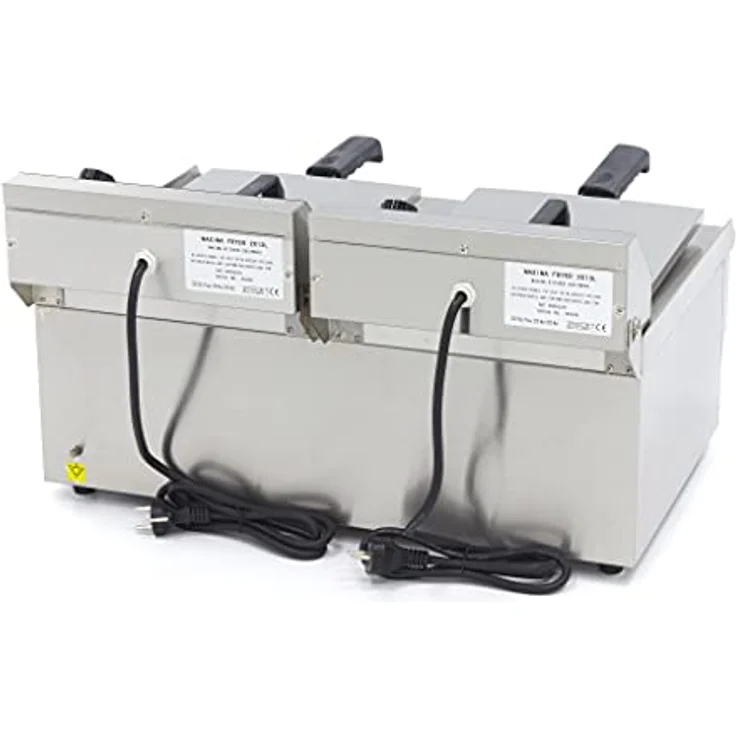 Maxima Doppel-Catering-Fritteuse, 2x 13 L Edelstahl mit Ablasshahn und abnehmbarem Deckel, 26 Liter Kapazität – Bild 4