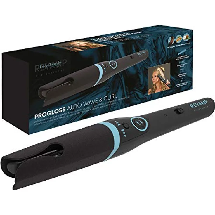 REVAMP Progloss Auto Wave & Curl - Automatischer Lockenstab für große oder kleine Locken mit Ionen-Technologie, Abschaltautomatik, Temperaturregelung und mit Progloss Ölen angereichert, schwarz