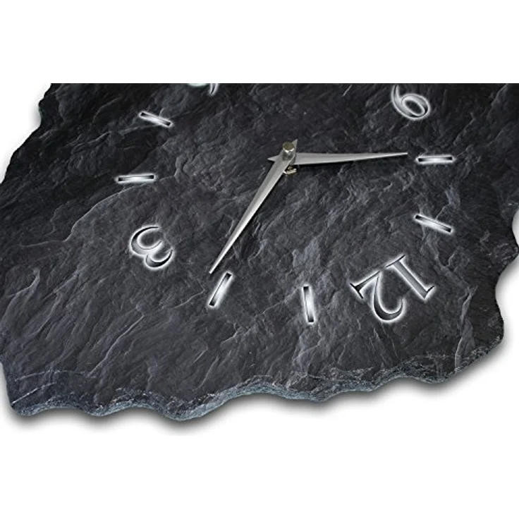 Kreative Feder Designer-Wanduhr aus Stein (Beton) Größe ca. 40 x 30cm mit flüsterleisem Uhrwerk - Schiefer Optik schwarz – Bild 4