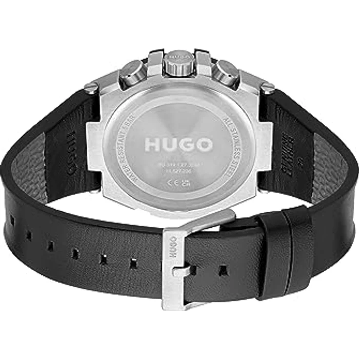 HUGO Multi Zifferblatt Quarz Uhr Herren #WILD, schwarzes Lederarmband, wasserdicht bis 5 bar, 46 mm Gehäusedurchmesser – Bild 3