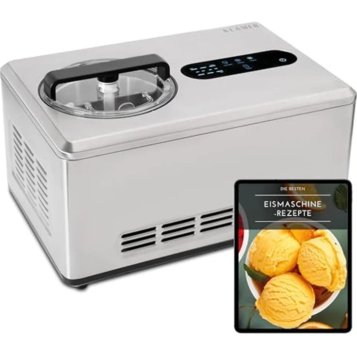 KLAMER 2-in-1 Eismaschine & Joghurtbereiter 2 L, 220 W, Edelstahl, selbstkühlender Kompressor, inkl. Konsistenzsteuerung – Bild 1