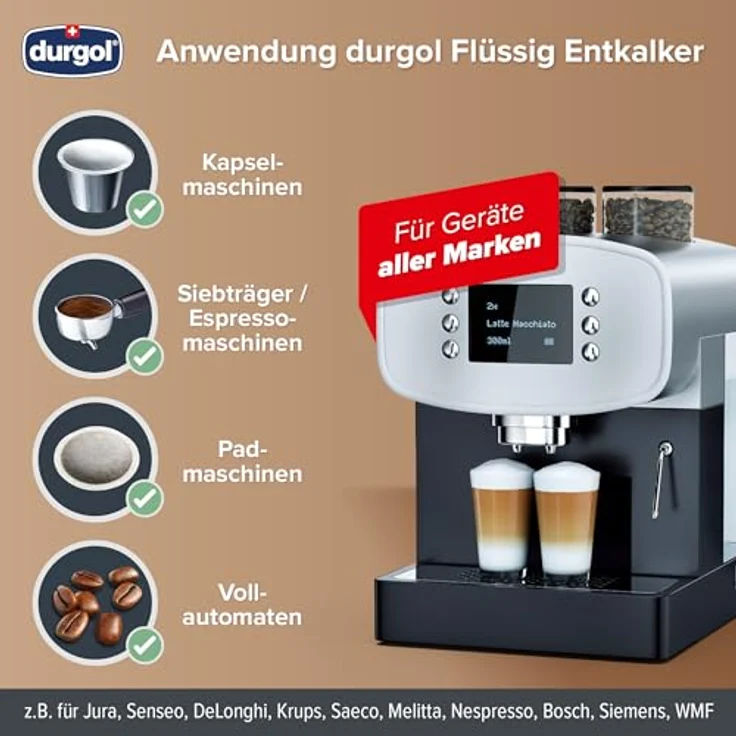 Durgol swiss espresso Spezial-Entkalker für Kaffeemaschinen, 4x125ml, effektive Kalkentfernung ohne Rückstände, für alle Modelle geeignet, schnelle Anwendung – Bild 2
