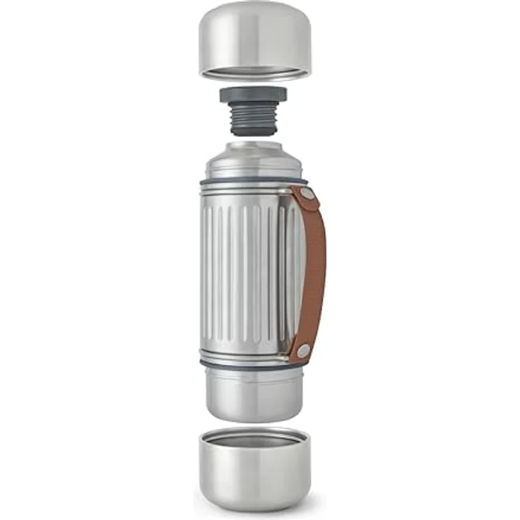 Black + Blum Explorer Flask Duo, 1-Liter vakuumisolierte Edelstahlflasche mit auslaufsicherem Deckel, Nylon-Tragegurt und zwei doppelwandigen Stahlbechern, hält 24 Stunden heiß und kalt – Bild 4