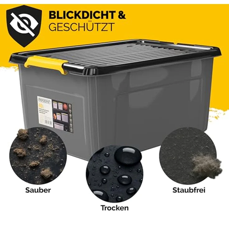 Monzana® 4x Aufbewahrungsbox 40L, stapelbar und belastbar bis 40kg, anthrazitgrau, BPA-frei mit Klickverschluss, ideal für Keller und Garage – Bild 5