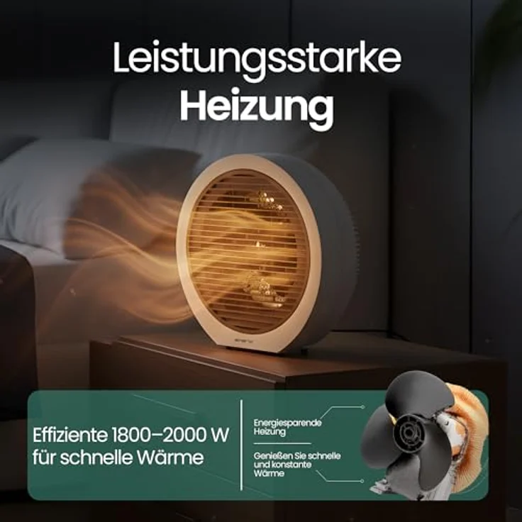 Emerio Heizlüfter FH-109947, 2000W für Räume bis 15 m², 2 Heizstufen, einstellbarer Thermostat, Ventilatorfunktion, Kippschutz – Bild 3