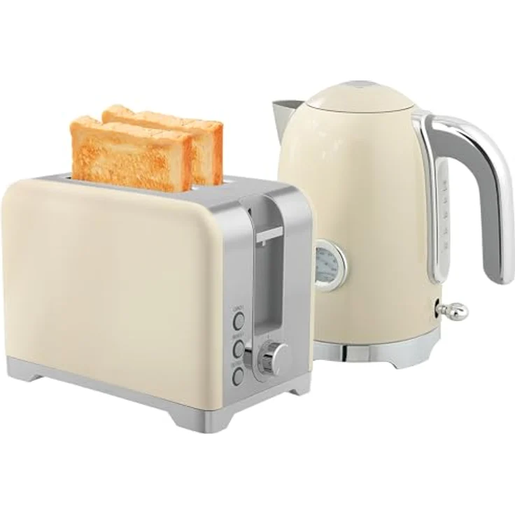 HOMCOM Toaster- und Wasserkocher-Set, 2 Schlitze Toaster mit 7 Bräunungsstufen und 1,7 L Wasserkocher, cremeweiß – Bild 1