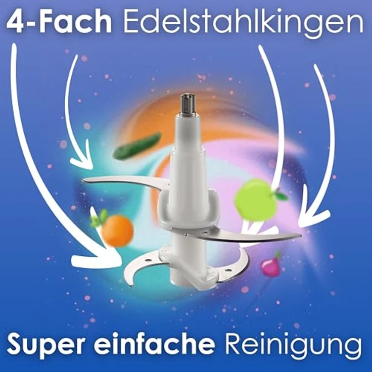 Steinborg Zerkleinerer elektrisch extra stark Multizerkleinerer Blitzhacker 500W 1,8L mit Glasbehälter - Universal-Küchenmaschine Mixer für Babykost Nüsse Gemüse Obst Fleisch – Bild 4