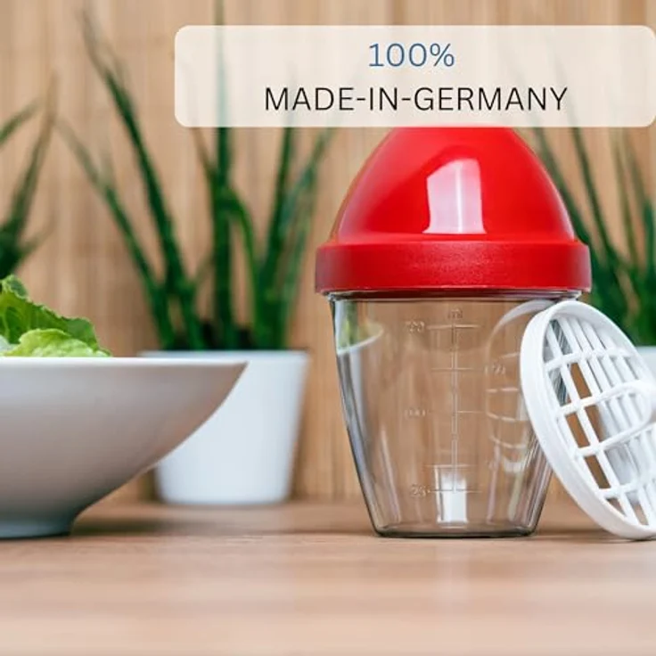 Westmark Mini-Dressingshaker, Schüttelbecher, Mit herausnehmbarer Mixscheibe, Füllvolumen: 0,25 Liter, Kunststoff, Mix-Ei, Rot-Transparent, 30892270 – Bild 8