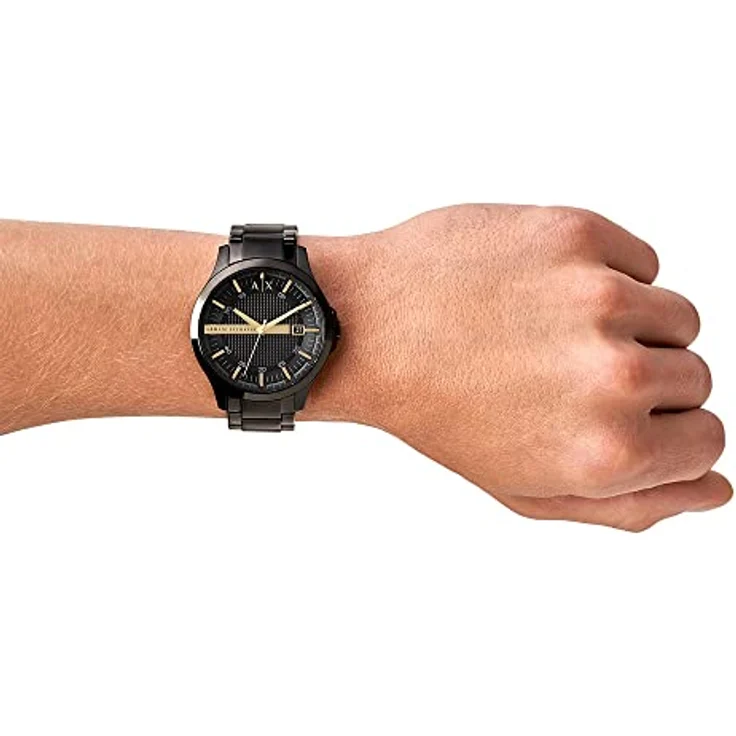 Armani Exchange Herrenuhr , DreizeigerDatumswerk, 46mm Schwarzes Edelstahlgehäuse mit Edelstahlarmband, AX2413 – Bild 2