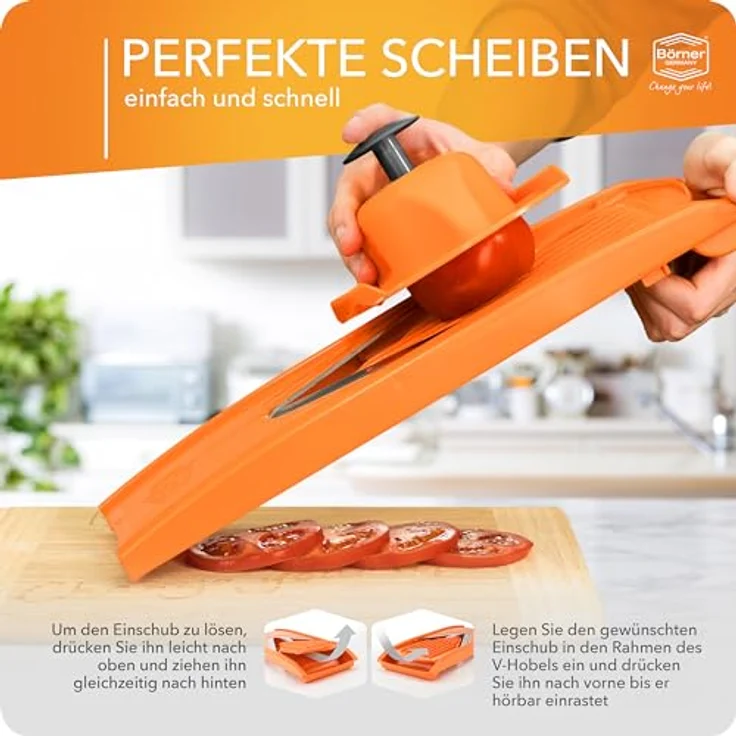 Börner Gemüsehobel V1 ClassicLine Basis Set, Kunststoff, nur zum Schneiden von Scheiben orange – Bild 6