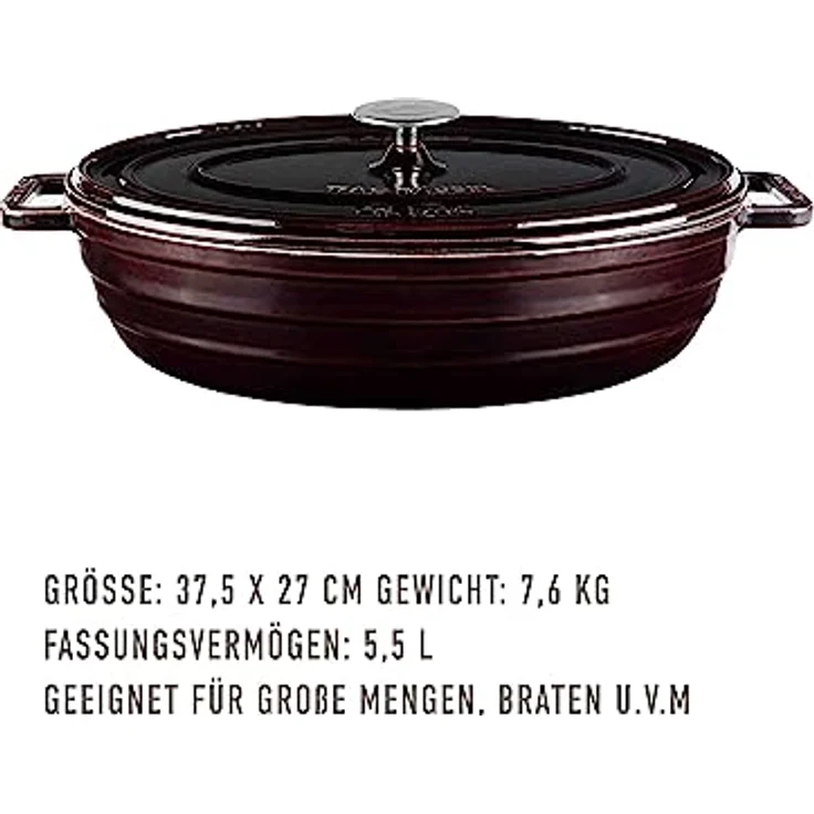Sallys Gusseisenbräter Alime (Plum Purple Majolika) - Hochwertiger Gusseisenbräter für gleichmäßiges Garen und vielseitige Anwendung – Bild 2