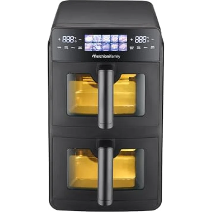 Melchioni Heißluftfritteuse Giulia, 10 Liter Doppelschublade, 2600 W mit digitalem Farbdisplay – Bild 2