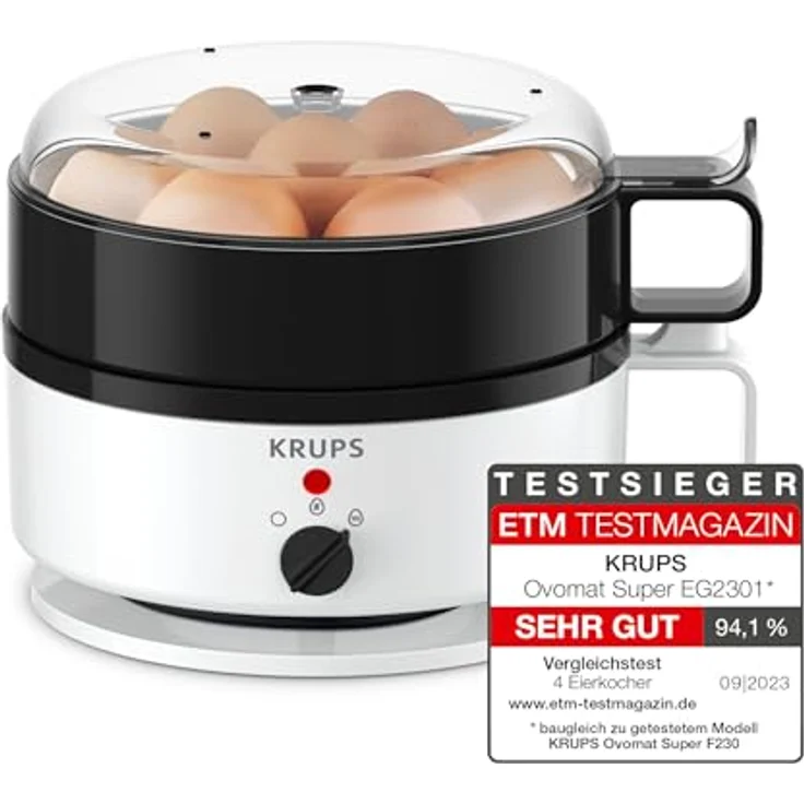 Krups Ovomat Super Eierkocher, Für bis zu 7 Eier, Koch- und Warmhaltefunktion, Inkl. Wasser-Messbecher mit Eierstecher, Signalton, BPA-frei, EG230115 – Bild 2
