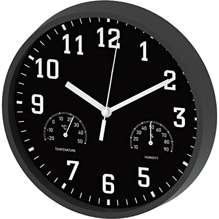 Miraval Wanduhr Wanduhr Thermometer Hygrometer, Schwarz, Lautloses Uhrwerk, 250 mm Durchmesser – Bild 2