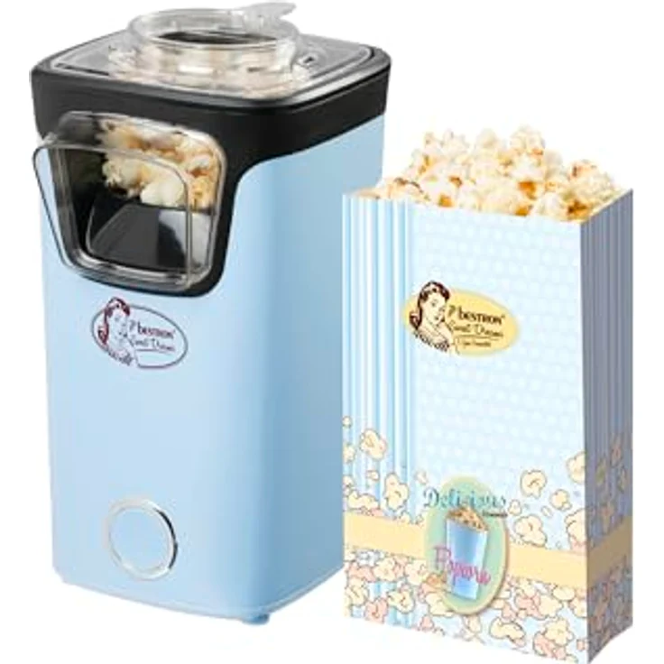 Bestron APC200B, Popcornmaker mit Heißlufttechnologie, Turbo-Popcorn in unter 2 Minuten, inklusive 10x Popcorntüten, Farbe: Blau – Bild 1