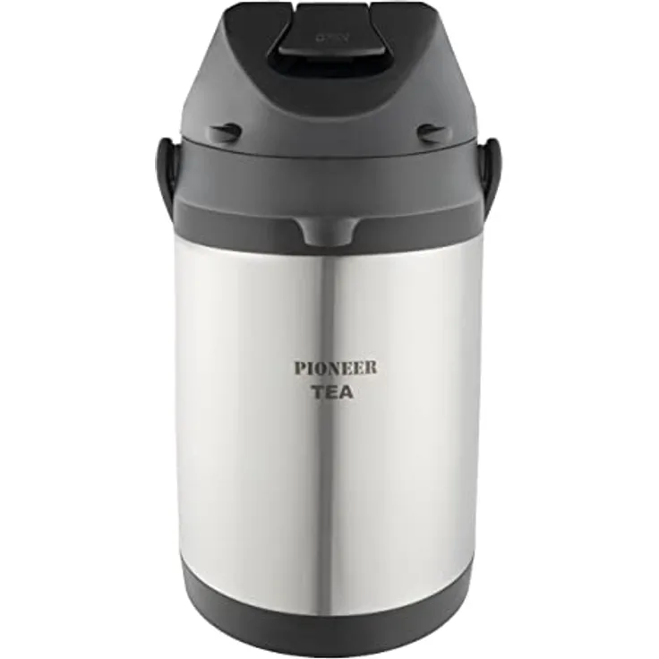 Pioneer Airpot Isolier-Pumpkanne, 3 Liters, Edelstahl-Getränkespender, Beschriftet mit 'TEA', Doppelwandig mit Griff, Bis zu 8 Stunden Heiβ und 24 Stunden Kühl, SS30HC-TEA