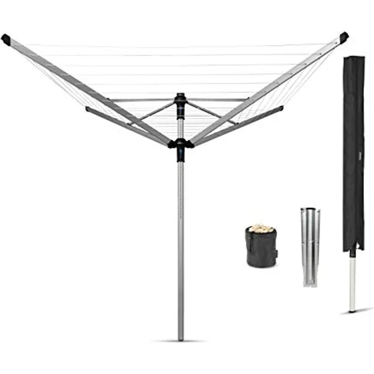 Brabantia - Lift-O-Matic Advance drehbaren Wäschespinne - Easy Lift-Systems - UV-beständige Wäscheleine, 50 m - Kein Durchhängen - Auch für Kleiderbügel - Metallic Grey - ø 295cm